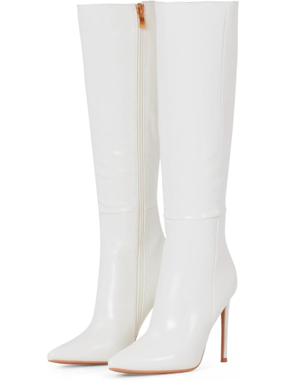 Women's White Knee High Long Boots Stiletto Tall Pointed Toe Heeled Boot
